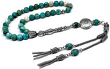 ALBATROSART Design - New Long & Stylist Tassels Worry Beads - Prayer Beads (8 mm-33 Beads) Tesbih-Tasbih-Tasbeeh-Misbaha-Subha-Sebha-Sibha-Rosary (Natural RAW Turquoise -8mm-33Beads)