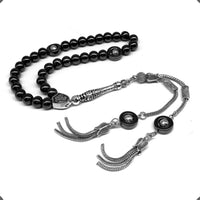 ALBATROSART Design - Long & Stylist Tassels Worry Beads - Prayer Beads (8 mm-33 Beads) Tesbih-Tasbih-Tasbeeh-Misbaha-Subha-Sebha-Sibha-Rosary (Black Hematite - Silver Plated)