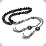 ALBATROSART Design - Long & Stylist Tassels Worry Beads - Prayer Beads (8 mm-33 Beads) Tesbih-Tasbih-Tasbeeh-Misbaha-Subha-Sebha-Sibha-Rosary (Black Hematite - Silver Plated)