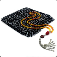 ALBATROSART -99 Beads with Scarf -Prayer Beads-Worry Beads-Tesbih-Tasbih-Tasbeeh-Misbaha-Subha-Sibha-Rosary (Leopar Shawl & Synthetic Golden -8 mm- Beads -Allah Tassel)