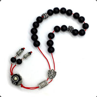 ALBATROSART Design - Greek KOMBOLOI Series- Worry Beads Begleri Pony Anxiety Beads Rosary Relaxation Stress Relief (Black Glass Beads - (10 mm, 19 Beads)