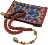 ALBATROSART -Luxury Collection- Prayer Beads-Worry Beads-Tesbih-Tasbih-Tasbeeh-Misbaha-Masbaha-Subha-Sebha-Sibha-Rosary (Red Agate - Gold Drop (10 mm 33 Beads)