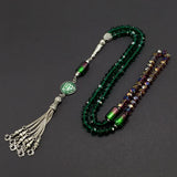 Special for Women Muslim Prayer Beads- Tesbih-Tasbih-Tasbeeh-Misbaha-Masbaha-Subha-Sebha-Sibha-Worry Beads (Dark Green & Purple Crystal - 6x8 mm 99 Beads - Allah Tasselt)