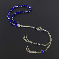 ALBATROSART Design - New Long & Stylist Tassels Worry Beads - Prayer Beads (8 mm-33 Beads) Tesbih-Tasbih-Tasbeeh-Misbaha-Subha-Sebha-Sibha-Rosary  (Evil Eye - Twin Tassel)