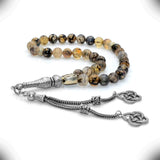 Black White Agate Stone Prayer Beads, Worry Beads (8 mm 33 beads) Sibha - Tesbih - Tasbih - Misbaha