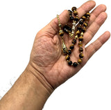 ALBATROSART Design -Tiger Eye Stone Series Worry Beads - Prayer Beads (8 mm-33 Beads) Tesbih-Tasbih-Tasbeeh-Misbaha-Masbaha-Subha-Sebha-Sibha-Rosary (Tiger Eye Stone-Gold Tassel)