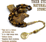 Tiger Eye Stone Series Worry Beads - Prayer Beads - Tesbih-Tasbih-Tasbeeh-Misbaha-Masbaha-Subha-Sebha-Sibha-Rosary (Oval Cut Gold Model 6x9 mm)