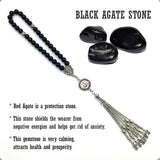 ALBATROSART -Regal Collection- Prayer Beads-Tesbih-Tasbih-Tasbeeh-Misbaha-Masbaha-Subha-Sebha-Sibha-Rosary (Black Agate Stone Prayer Beads and Bracelet)