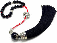 ALBATROSART Design - Greek KOMBOLOI Series Worry Beads Begleri Pony Anxiety Beads Rosary Relaxation Stress Relief  (Black Agate Natural Stone - 8 mm, 21- Beads)