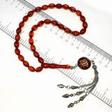 ALBATROSART -Squeezing Amber Collection- 33 Beads-Tesbih-Tasbih-Tasbeeh-Misbaha-Masbaha-Subha-Sebha-Sibha-Rosary  (Dark Honey Color -9x7mm- Beyzi Cut Beads)