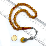 -FIRE Amber Collection- Prayer Beads-Worry Beads-Tesbih-Tasbih-Misbaha-Masbaha-Rosary (Honey-Colored Wavy Transparent -10x9 mm-33- Bakelite Beads)