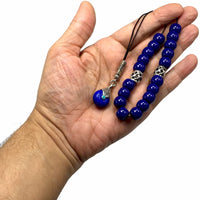 ALBATROSART Design - Greek KOMBOLOI Series Worry Beads Begleri Pony Anxiety Beads Rosary Relaxation Stress Relief (Navy Blue Resin Drum -13X9 mm- 19 Big Beads)