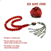 ALBATROSART -Prestige Series -1- (8 mm,33 Beads) Worry Beads-Prayer Beads-Tesbih-Tasbih-Tasbeeh-Misbaha-Masbaha-Subha-Rosary (Natural Red Agate Stone - Allah )