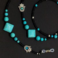 HANDMADE Eyeglass Chains Elegant Eyewear Retainer Beaded Eyeglass Strap Holder Natural Stone Beaded Eyewear Retainer (TURQUOISE Stone Beaded Design with Hamsa)