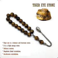 Relaxing Stress Relief Big Beads Prayer Beads, Worry Beads, EFE Tesbih, Maskot Tesbih, Tasbih, Rosary (Tiger Eye Natural Stone - 12 mm- 17 Beads)