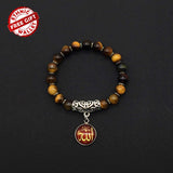 ALBATROSART - Elegant Bracelet Series - (Ethnic Wallet Gift) (Tiger Eye Stone -8 mm- Beads Bracelet with Allah Pattern)