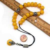 Greek KOMBOLOI Series Worry Beads Begleri Pony Anxiety Beads Rosary Relaxation Stress Relief  (Dark Yellow Resin Drum -13X9 mm- 19 Big Beads)