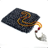 ALBATROSART -99 Beads with Scarf -Prayer Beads-Worry Beads-Tesbih-Tasbih-Tasbeeh-Misbaha-Subha-Sibha-Rosary (Leopar Shawl & Synthetic Golden -8 mm- Beads -Allah Tassel)