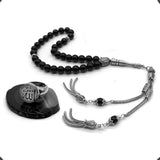 ALBATROSART -Black Agate Stone -8 mm -33 Beads - Worry Beads with Matching Stretch Ring - Elastic Ring with Replaceable Snap Button -Tesbih-Tasbih-Misbaha-Subha-Sibha-Rosary