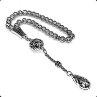 ALBATROSART -Antique Silver Plated Collection-Worry Beads-Prayer Beads-Tesbih-Tasbih-Tasbeeh-Misbaha-Masbaha-Subha-Sebha-Sibha (Antique Silver Plated with Drop Tassel -8mm 33 Beads-)