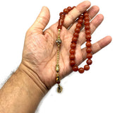 ALBATROSART -Luxury Collection- Prayer Beads-Worry Beads-Tesbih-Tasbih-Tasbeeh-Misbaha-Masbaha-Subha-Sebha-Sibha-Rosary (Red Agate - Gold Drop (10 mm 33 Beads)