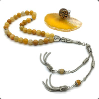 ALBATROSART -Yellow Jade Stone -8mm -33 Beads - Worry Beads with Matching Stretch Ring - Elastic Ring with Replaceable Snap Button -Tesbih-Tasbih-Misbaha-Subha-Sibha-Rosary