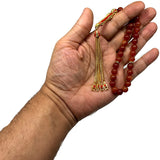 ALBATROSART -Elegance Collection- Prayer Beads-Tesbih-Tasbih-Tasbeeh-Misbaha-Masbaha-Subha-Sebha-Sibha-Rosary (Red Agate with Zirconia Stone Gold Plated Tassel -8 mm 33 Beads-)