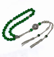 ALBATROSART Design - Long & Stylist Tassels Worry Beads - Prayer Beads (8 mm-33 Beads) Tesbih-Tasbih-Tasbeeh-Misbaha-Subha-Sebha-Sibha-Rosary (Green Jade Natural Stone)