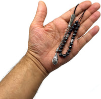 Greek KOMBOLOI Series Worry Beads Begleri Pony Anxiety Beads Rosary Relaxation Stress Relief (Black Hematite Faceted Beads & Bracelet- 8 mm, 21 Beads)