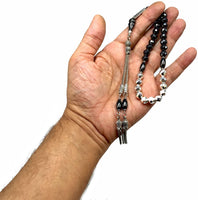 ALBATROSART Design - Long & Stylist Tassels Worry Beads - Prayer Beads (8 mm-33 Beads) Tesbih-Tasbih-Tasbeeh-Misbaha-Subha-Sebha-Sibha-Rosary (Non-Magnetic Faceted Hematite 8mm 33 Beads - Gold Tassel)