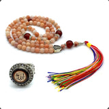 ALBATROSART -Red Aventurine Stone -6mm -99 Small Beads - Worry Beads with Matching Stretch Ring - Elastic Ring with Replaceable Snap Button -Tesbih-Tasbih-Misbaha-Subha-Sibha-Rosary