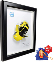 Original Volskwagen The Beetle Yellow Framed Miniature Automobile (3D) (Diecast Model Cars 1/32)