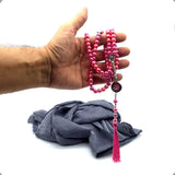 ALBATROSART -99 Beads with Scarf -Prayer Beads-Worry Beads-Tesbih-Tasbih-Tasbeeh-Misbaha-Subha-Sibha-Rosary (FLIPFLOPPING Light Grey & Pink Pearl -7 mm- Beads)