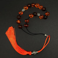 Greek KOMBOLOI Series Worry Beads Begleri Pony Anxiety Beads Rosary Relaxation Stress Relief (Rust Color Imitation Amber Acrylic 13.5 mm 17- Big Beads)