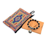 Onyx and Silver Plated Beads Bracelet with Allah Pattern (Ethnic Wallet Gift)