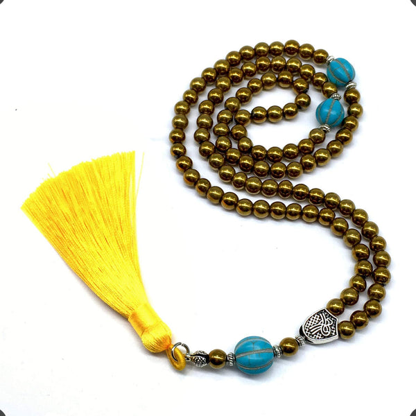 ALBATROSART Design -Black Hematit Beaded Collection -1 Worry Beads - Prayer Beads - Tesbih-Tasbih-Tasbeeh-Misbaha-Masbaha-Subha-Sebha-Sibha-Rosary (6 mm 99 Small Beads Yellow Hematite-)