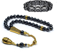 Long & Stylist Tassels Worry Beads - Prayer Beads (8 mm-33 Beads) Tesbih-Tasbih-Tasbeeh-Misbaha-Subha-Sebha-Sibha-Rosary  (Non-Magnetic Faceted Hematite 8 mm 33 Beads & Bracelet)