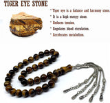 Big Prayer Beads-Worry Beads-Tesbih-Tasbih-Tasbeeh-Misbaha-Masbaha-Subha-Sebha-Sibha-Rosary (-Tiger Eye Natural Stone with Metal Tassel -10mm-33 Beads-)