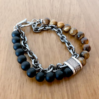 ALBATROSART - Elegant New Bracelet Series - (Ethnic Wallet Gift) (Unisex Natural Tiger Eye and Black Onyx Bracelets)