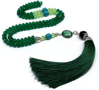 Special for Women Prayer Beads - Tesbih-Tasbih-Tasbeeh-Misbaha-Masbaha-Subha-Sebha-Sibha-Worry Beads-Rosary  (Dark & Light Green Crystal - 6x8 mm-99 Beads - Allah Tassel)