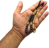 Greek KOMBOLOI Series Worry Beads Begleri Pony Anxiety Beads Rosary Relaxation Stress Relief (Black/Gold Hematite Beads & Bracelet - 8 mm, 21 Beads -)