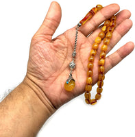 -FIRE Amber Collection- Prayer Beads-Worry Beads-Tesbih-Tasbih-Misbaha-Masbaha-Rosary (Honey-Colored Wavy Transparent -10x9 mm-33- Bakelite Beads)