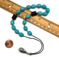 ALBATROSART Design - Greek KOMBOLOI Series Worry Beads Begleri Pony Anxiety Beads Rosary Relaxation Stress Relief (Synthetic Oval Turquoise Beads -12x10 mm, 17 Beads-)