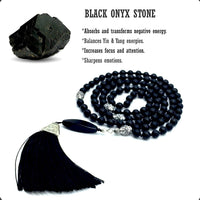 ALBATROSART - Mala Prayer Beads - Mala Necklace - Tibetan Mala Prayer Beads Meditation Beads Yoga Necklace - (Natural Black Onyx Stone - 8MM - 108 Beads)