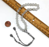 ALBATROSART - Simple Designed Natural Stone Worry Beads (8mm -33 Beads) - Prayer Beads Tesbih-Tasbih-Tasbeeh-Misbaha-Subha-Sebha-Sibha-Rosary (Natural White Jade Frosted Beads)