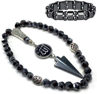 ALBATROSART Special -Allah Tassel- Collection -Worry Beads - Prayer Beads-Tesbih-Tasbih-Tasbeeh-Misbaha-Masbaha-Subha-Sebha-Sibha (Star Cut Faceted Black Hematite 33 Beads & Bracelet)