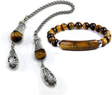 Greek KOMBOLOI Series Worry Beads Begleri Pony Anxiety Beads Rosary Relaxation Stress Relief (BEGLERİ -Stainless Steel Chain Tiger Eye -12 mm-Beads and Tiger Eye Bracelet)