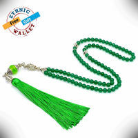 Women Prayer Beads-Tesbih-Tasbih-Tasbeeh-Misbaha (6 mm 99 beads-Green Jade with Silk Tassel)