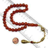 ALBATROSART -Luxury Collection- Prayer Beads-Worry Beads-Tesbih-Tasbih-Tasbeeh-Misbaha-Masbaha-Subha-Sebha-Sibha-Rosary (Red Agate - Gold Drop (10 mm 33 Beads)