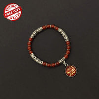 Red Agate Stone (6 mm) Small Beads Bracelet with ALLAH Pattern (Ethnic Wallet Gift)